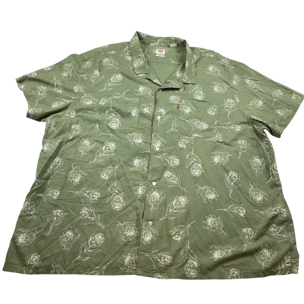 Levis Mens 3XL Relaxed Fit Short Sleeve Button Down Shirt Green Floral Protea